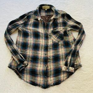 Cloth & Stone Anthropologie Blue Plaid Lightweight Button Down Shirt | Small